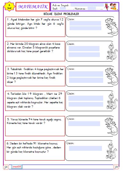 3.Sınıf Matematik Bölme İşlemi Problemler 4