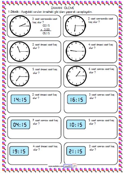 2. Sınıf Matematik Zamanı Ölçme ve Saat Etkinliği 13