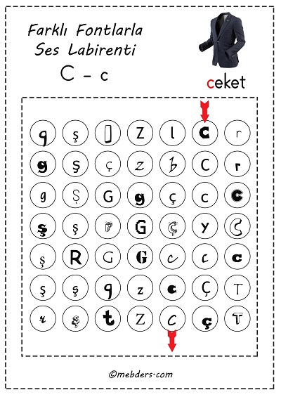 Farklı fontlarla ses labirenti - c sesi