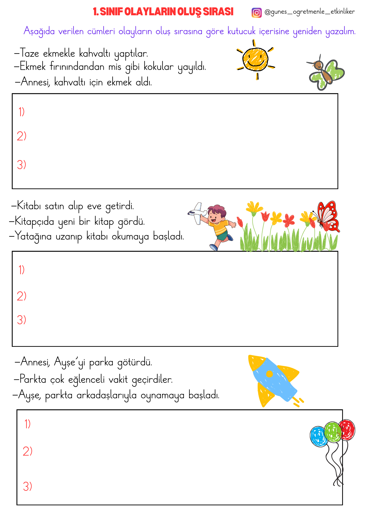 1.Sınıf Türkçe Olayların Oluş Sırası