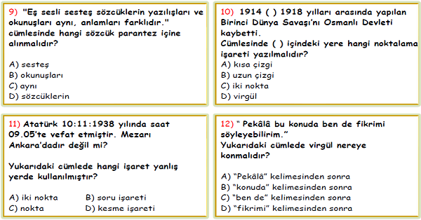 4.Sınıf Türkçe Noktalama İşaretleri ve Yazım Yanlışları Test-7