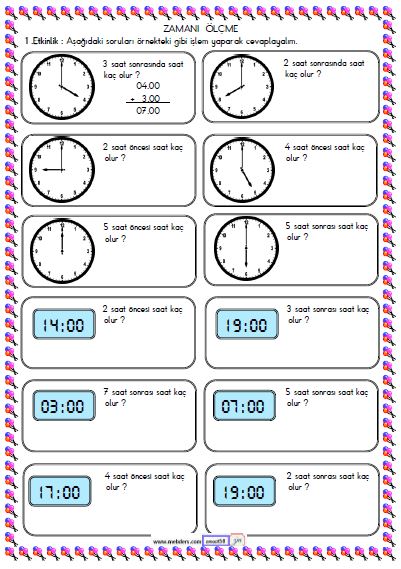 2. Sınıf Matematik Zamanı Ölçme - Saat Etkinliği 11