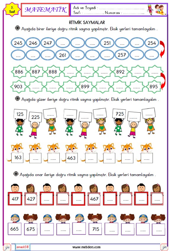 3. Sınıf Matematik Ritmik Saymalar Etkinliği 1