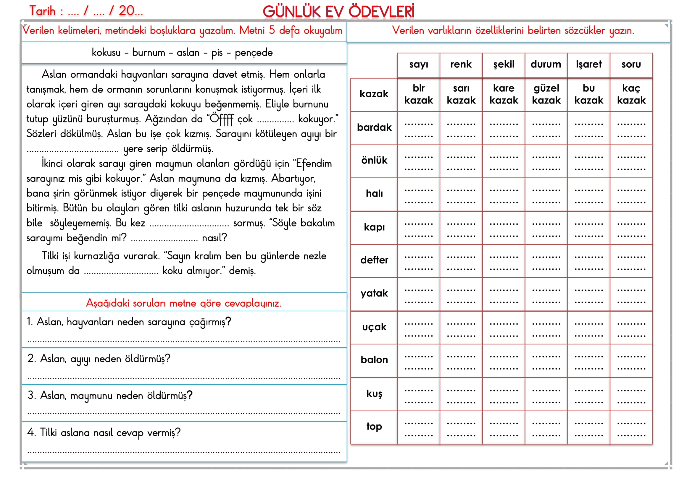 2.Sınıf 29 Mayıs 2025 Günlük Ev Ödevi