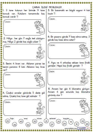 2. Sınıf Matematik Çarpma İşlemi ile İlgili Problemler Etkinliği 6