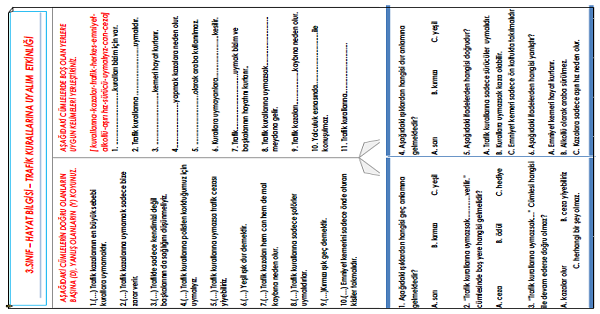 3.Sınıf - Hayat Bilgisi Trafik Kurallarına Uyalım Etkinliği