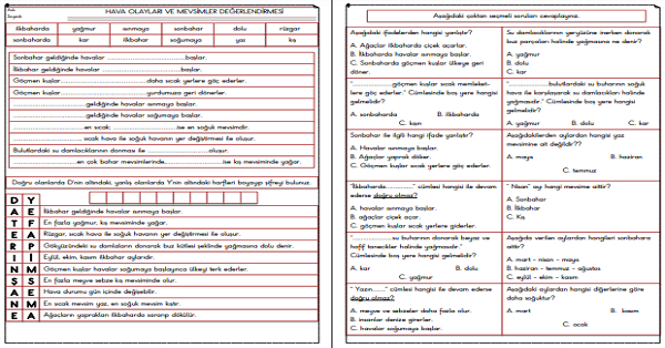 2.Sınıf - Hayat Bilgisi Hava Olayları ve Mevsimler Değerlendirmesi
