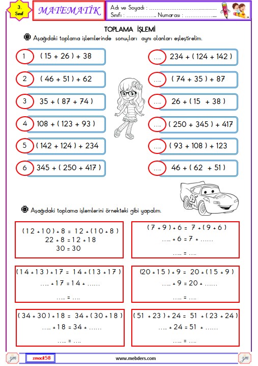 3. Sınıf Matematik Toplama İşlemi Etkinliği 3