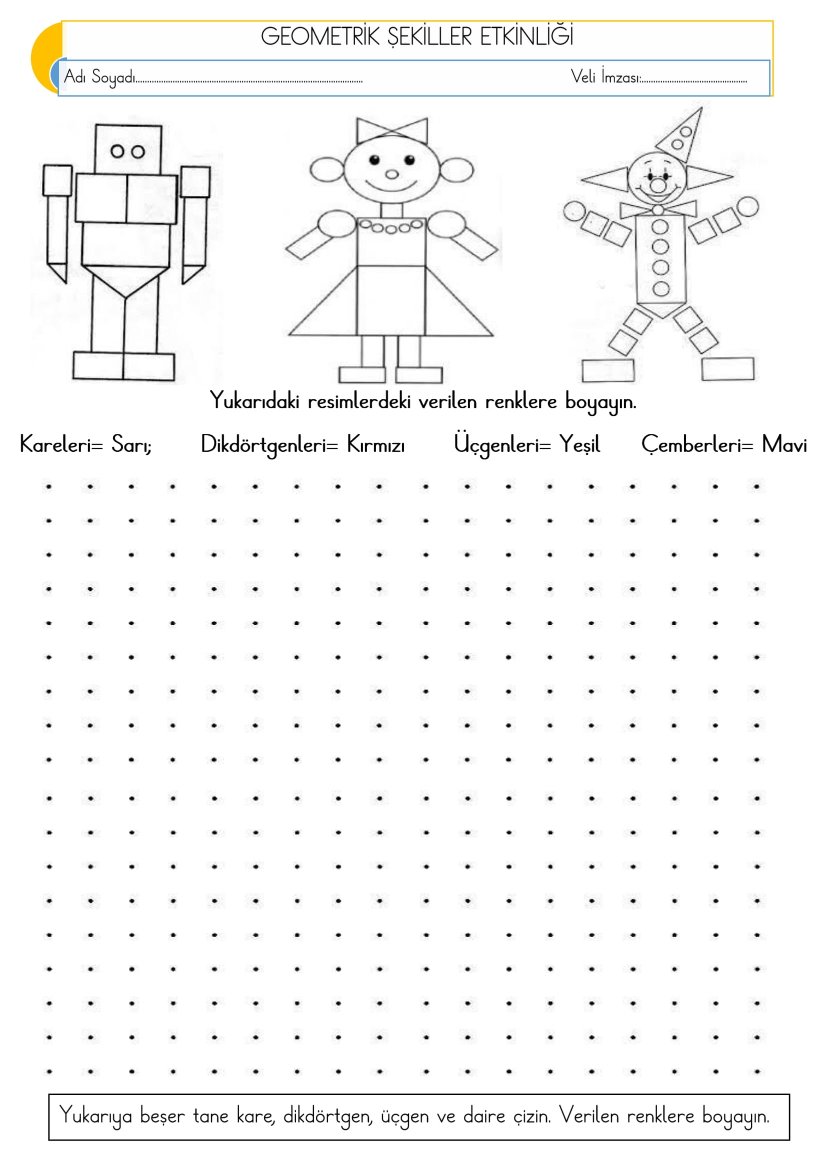 1.Sınıf Matematik Geometrik Şekiller Etkinliği