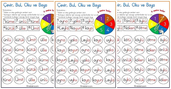 Çevir, Bul, Oku ve Boya Etkinliği - Y Sesine Kadar