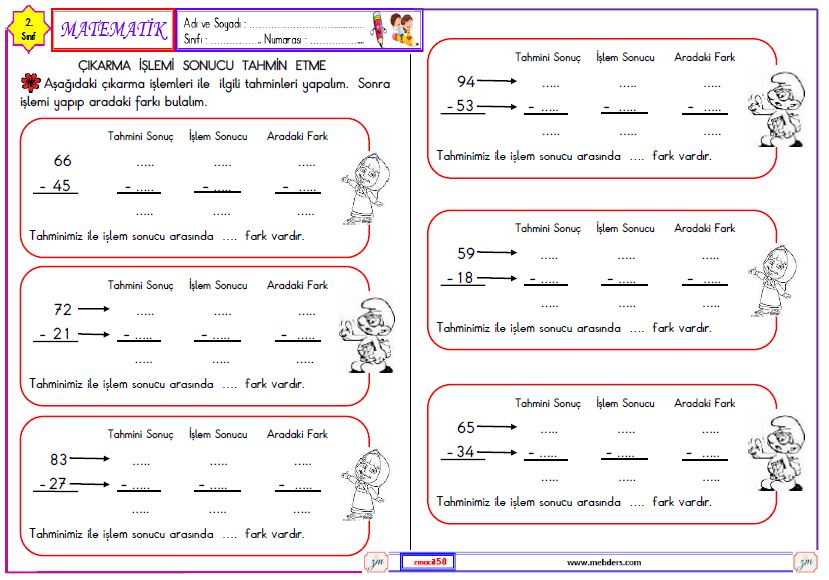 2. Sınıf Matematik Çıkarma İşleminin Sonucunu Tahmin Etme Etkinliği 3