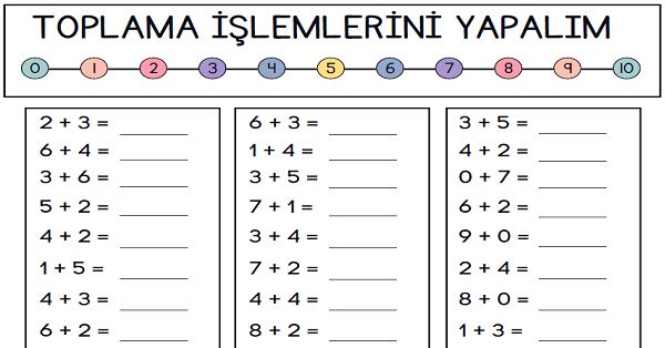 1.Sınıf Matematik Toplama İşlemi Pekiştirme-10'a Kadar