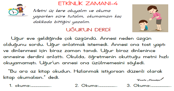 1.Sınıf Türkçe (Uğur'un Derdi) Okuma Metni Etkinliği