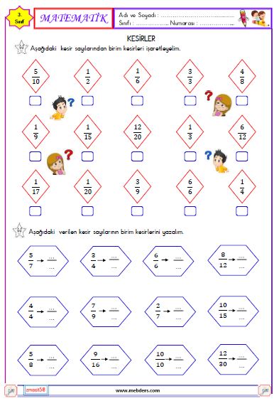 3. Sınıf Matematik Kesirler Etkinliği 5