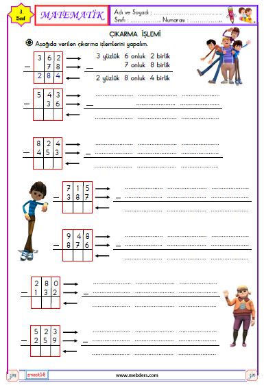 3. Sınıf Matematik Çıkarma İşlemi Etkinliği 4