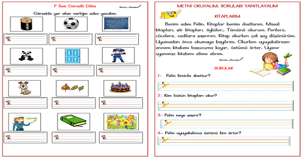 1.Sınıf İlk Okuma Yazma (P-p Sesi) Dikte ve Okuma Metni Çalışması