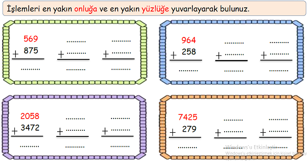 4.Sınıf Matematik Toplama İşlemi Sonucu Tahmin Etme-4