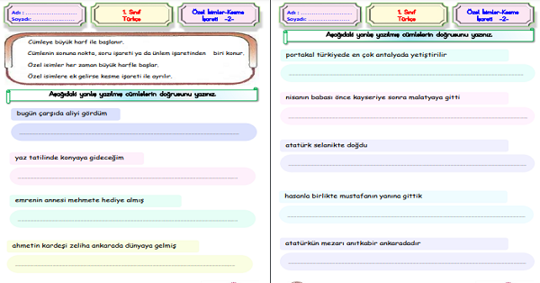 1.Sınıf Türkçe Özel İsimler ve Kesme İşareti-3