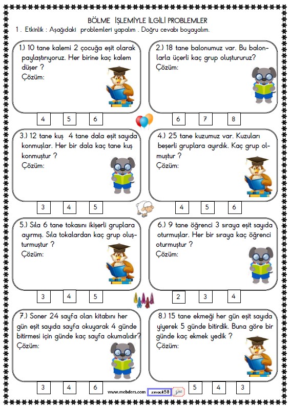 2. Sınıf Matematik Bölme İşlemi Problemler Etkinliği 2