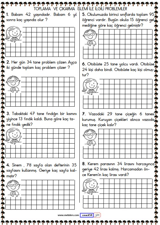 1. Sınıf Matematik Toplama ve Çıkarma İşlemi Problemleri Etkinliği 5