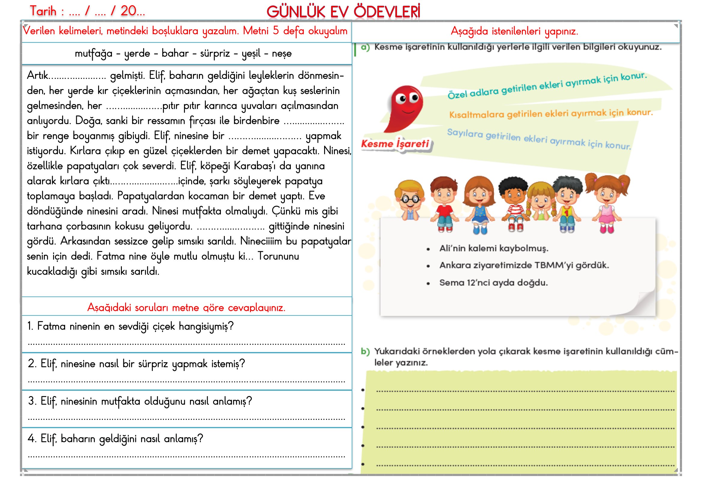 2.Sınıf - 05 Mart 2026 Günlük Ev Ödevleri