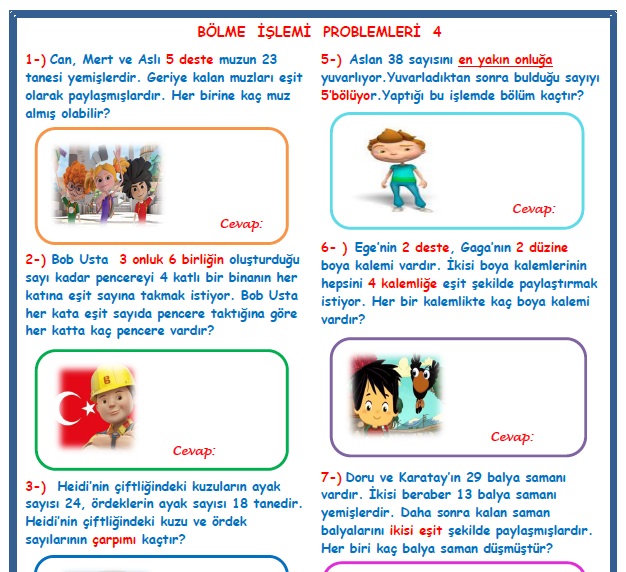 2.Sınıf Matematik Bölme İşlemi Problemleri  4