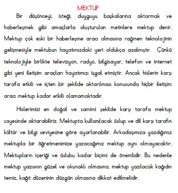 3. Sınıf Türkçe Mektup Konu Özeti