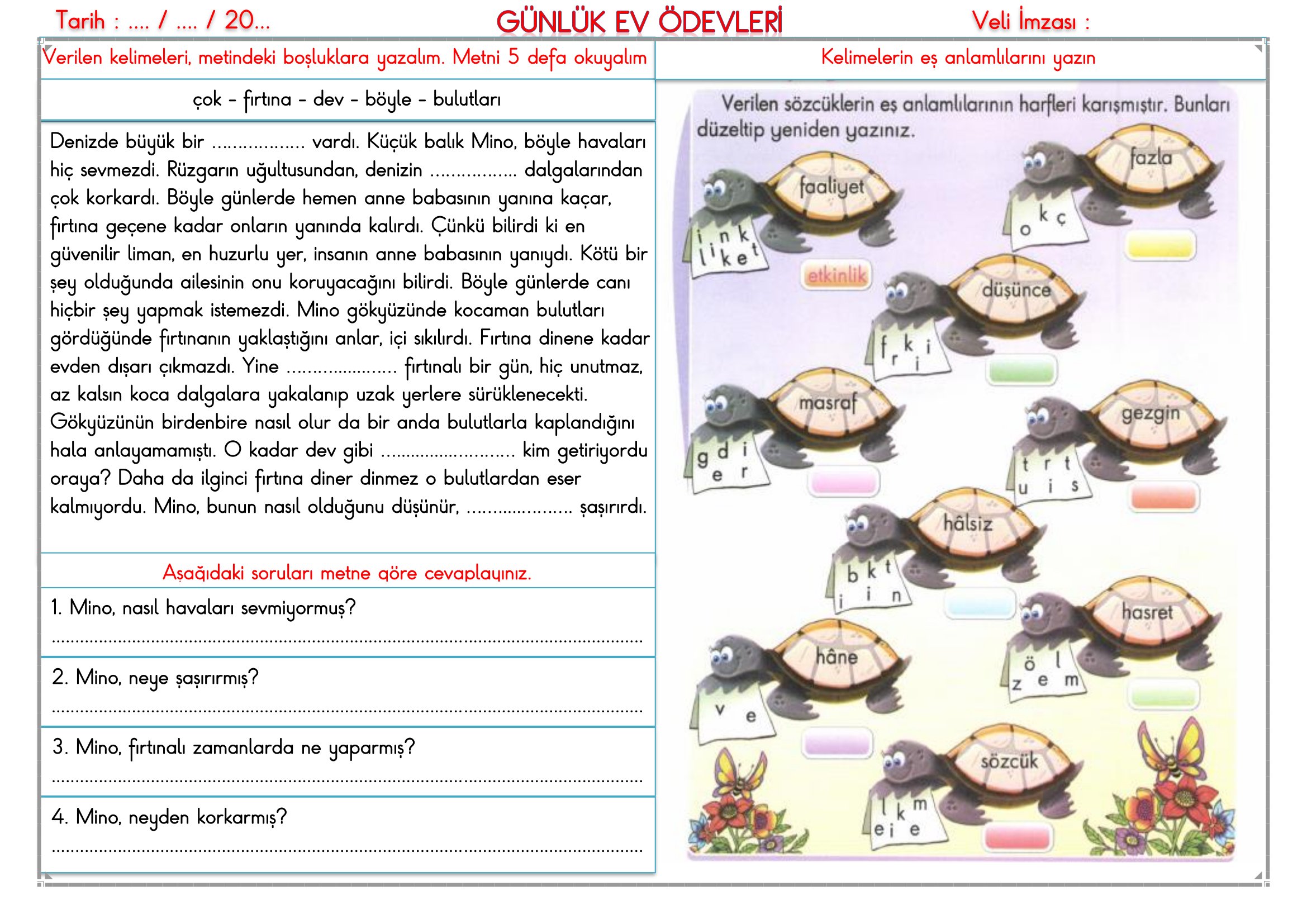 2.Sınıf - 17 Şubat 2026 Günlük Ev Ödevleri