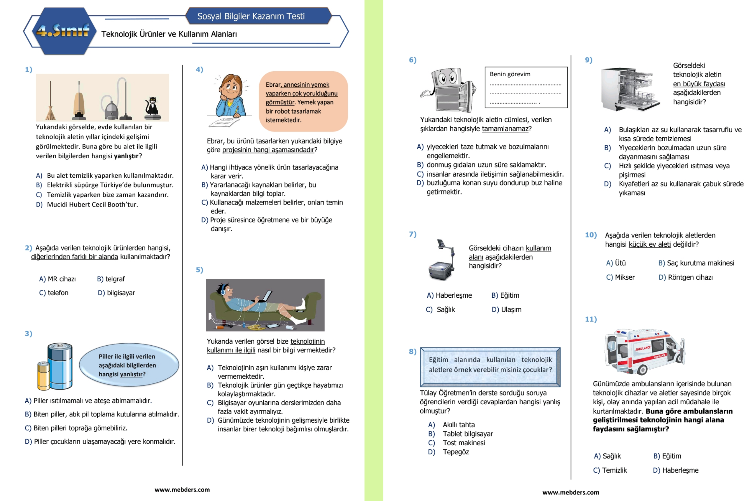 4. Sınıf Sosyal Bilgiler Teknolojik Ürünler ve Kullanım Alanları