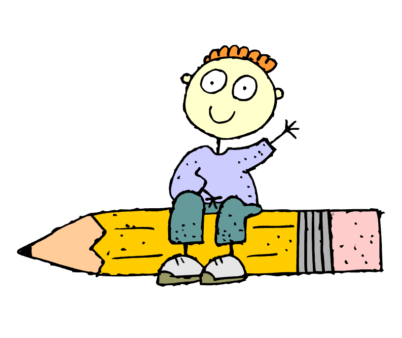 Clipart kalem üzerine oturmuş çizgi çocuk resmi png