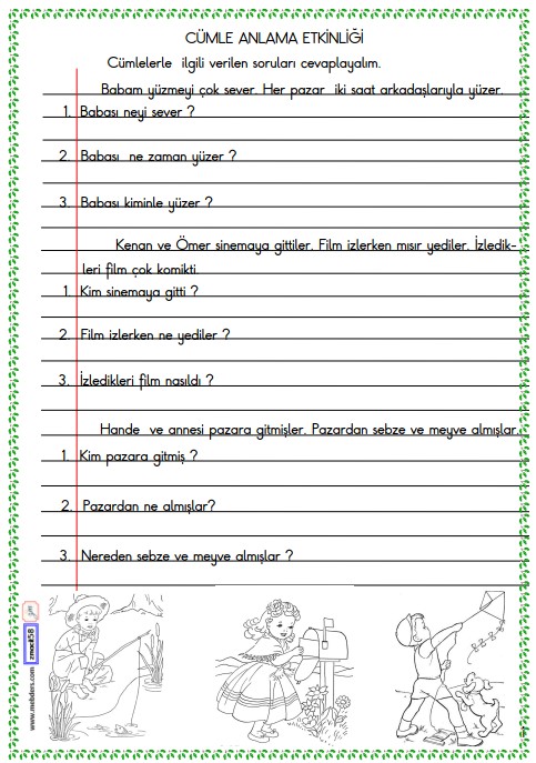 1. Sınıf Türkçe Cümle Anlama Etkniliği Etkinliği 7