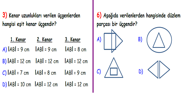 4.Sınıf Matematik Geometrik Cisimler, Şekiller ve Açılar Yaprak Testi-3
