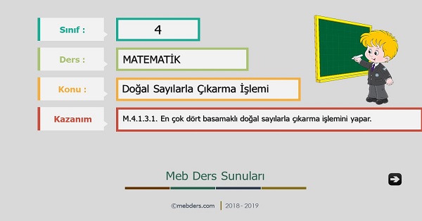 4.Sınıf Matematik Doğal Sayılarla Çıkarma İşlemi Sunusu