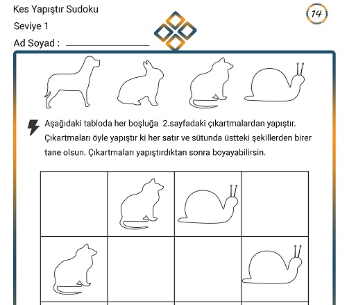 Kes Yapıştır Sudoku Etkinliği 14 (Seviye 1)