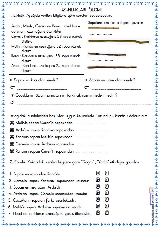 2. Sınıf Türkçe Matematik Uzunlukları Ölçme Etkinliği 8