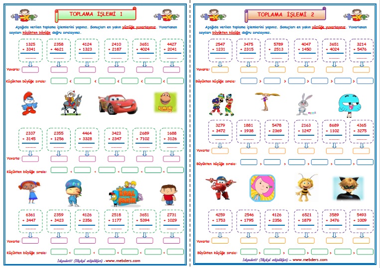 4.Sınıf Matematik Toplama İşlemi Çalışması 1-2  (2 SAYFA)