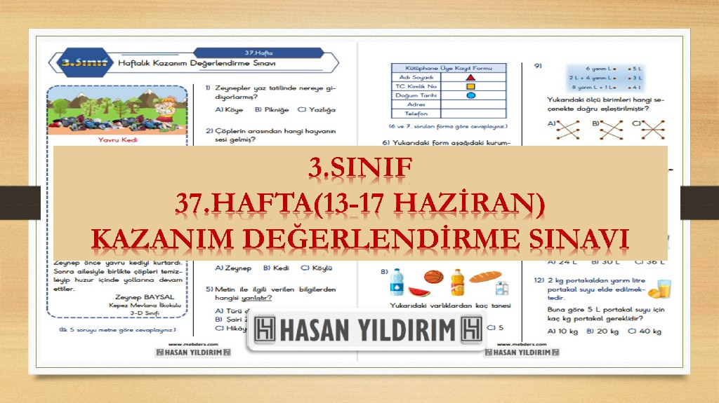 3.Sınıf Haftalık Değerlendirme Testi-37.Hafta(13-17 Haziran)