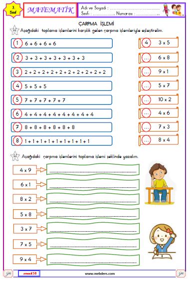 3. Sınıf Matematik Çarpma İşlemi Etkinliği 5