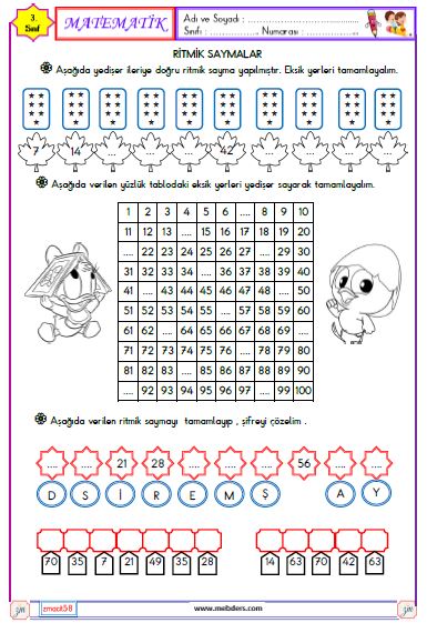 3. Sınıf Matematik Ritmik Saymalar  Etkinliği (Yedişer)