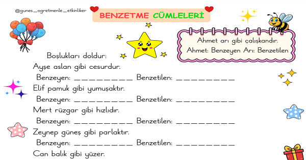 1.Sınıf Türkçe Benzetme Cümleleri
