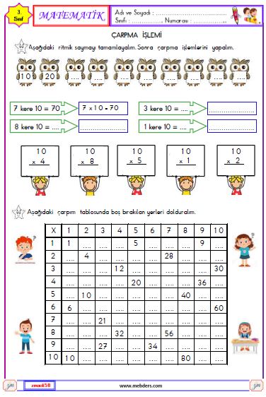3. Sınıf Matematik Çarpma İşlemi Etkinliği 10
