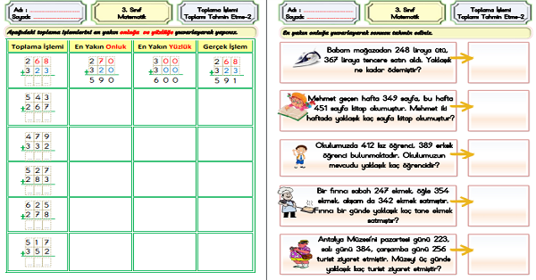 3.Sınıf Matematik Toplama İşlemi-Sonucu Tahmin Etme-2