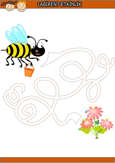 Çiçeğe ulaşmak isteyen arı labirent bulmaca etkinliği