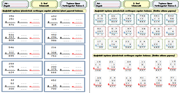 3.Sınıf Matematik Toplama İşlemi-Verilmeyen Toplananı Bulma-2
