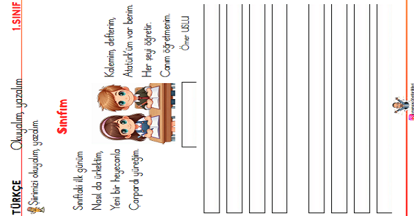 1. Sınıf Türkçe Okuyalım Yazalım (Sınıfım) Şiiri