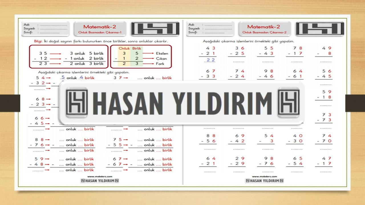 2.Sınıf Matematik Onluk Bozmadan Çıkarma Çalışma Sayfaları