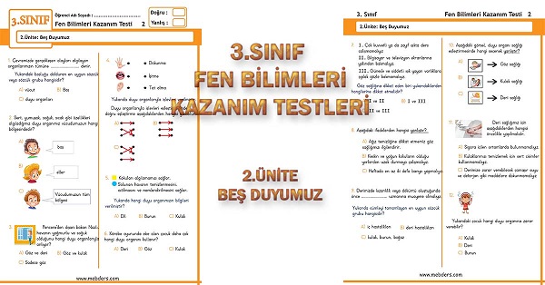 3.Sınıf Fen Bilimleri Kazanım Testi - 2.Ünite - Beş Duyumuz