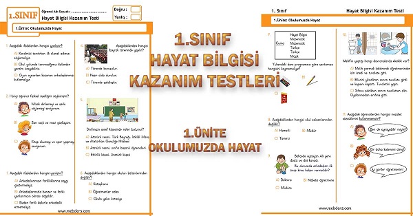 1.Sınıf Hayat Bilgisi Kazanım Testi - 1.Ünite - Okulumuzda Hayat