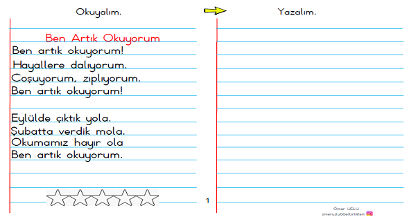 1.Sınıf Türkçe Okuyalım Yazalım