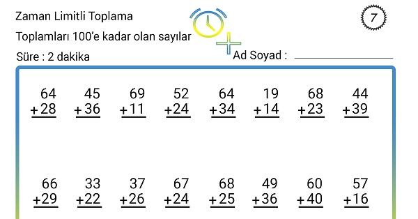 2 Dakika Zaman Limitli Toplama İşlemi Etkinliği 7